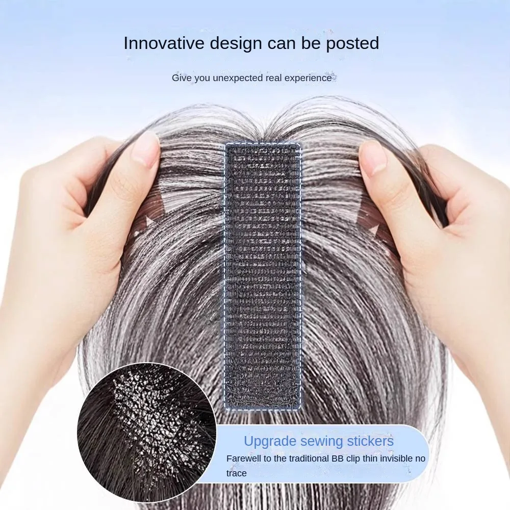 Non è necessaria clip Frangia per capelli umani Pasta magica aggiornata Toppers per capelli Frangia per donne Copertura per capelli soffici Toppe per cuciture per capelli sparse