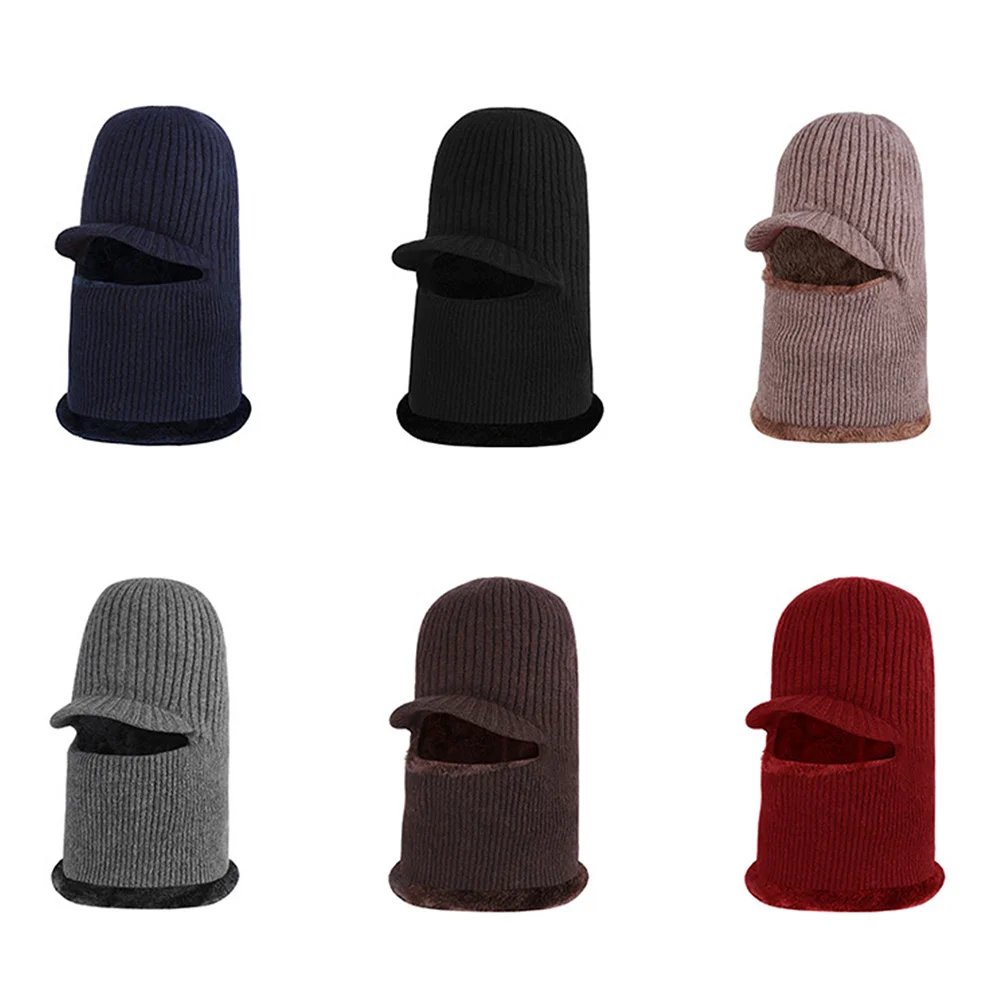 

Warm Knitted Windproof Mask Hat Navy Blue Winter Crochet Beanie Neck Warmer Hat Unisex Soft Fleece Lining Stretchy
