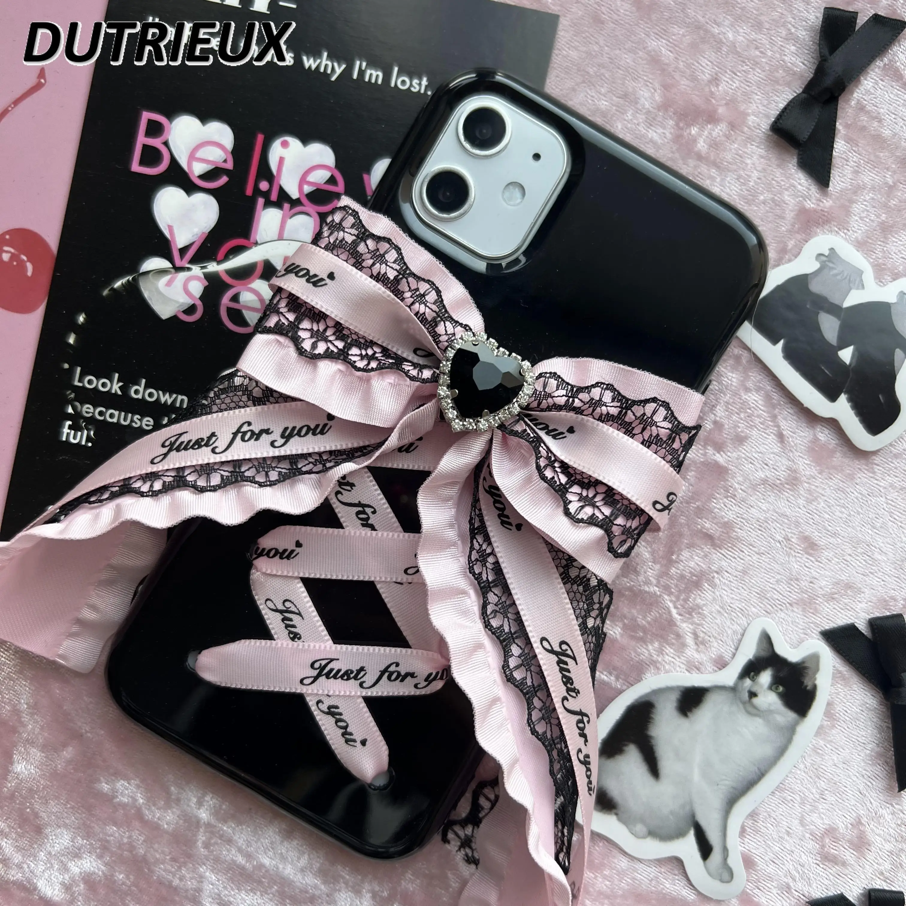 

Japanese Style Lolita Sweet Ear Rabbit Bow Mine Series Suitable for Apple 14promax Lace Girl Heart Japanese Iphone15 Phone Case