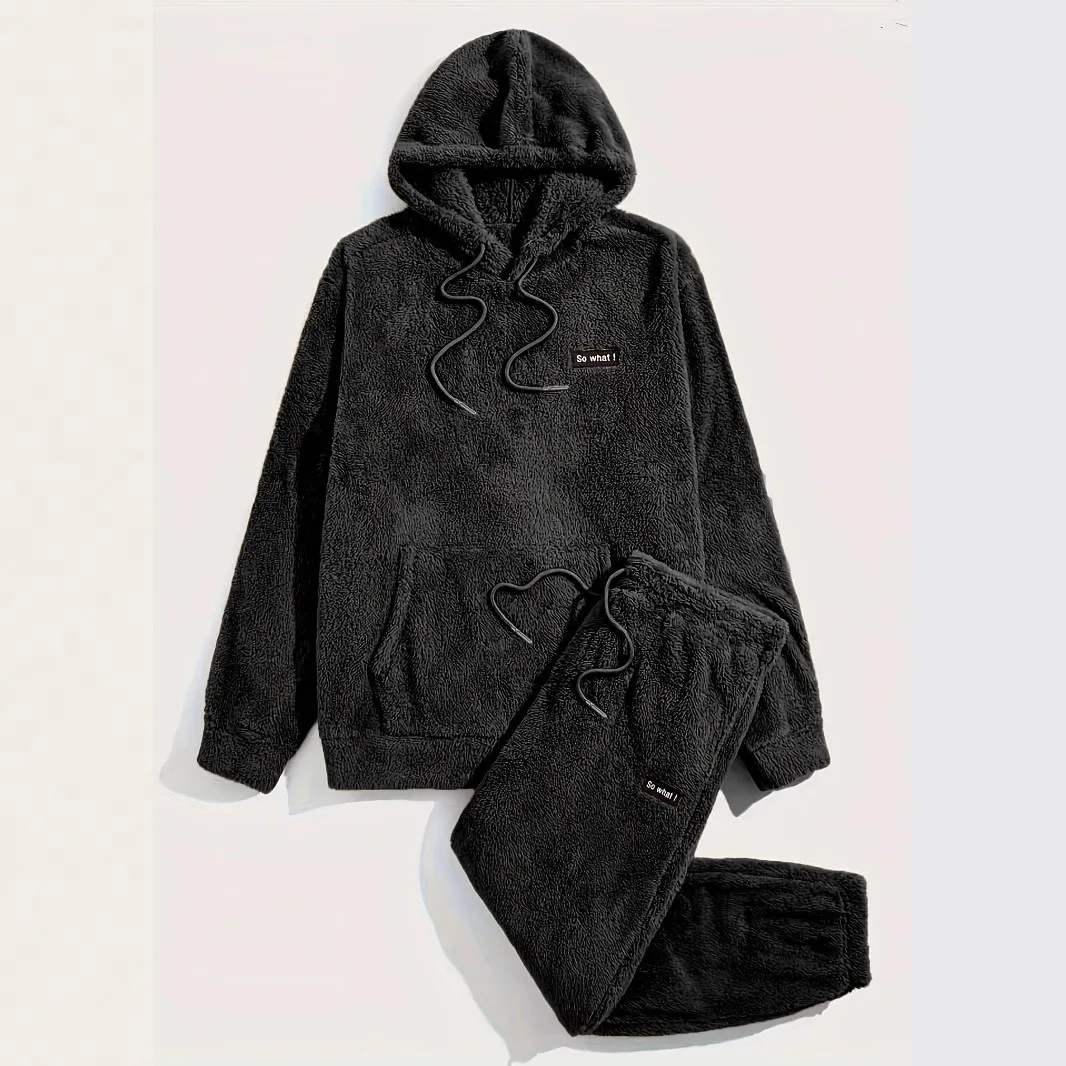 Мужской флисовый теплый костюм с капюшоном