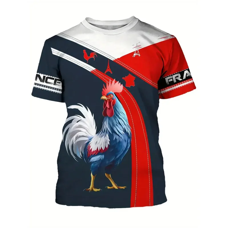 French Symbol 3d Printed T-shirt For Men's Rooster Bicycle Eiffel Tower Pattern T Shirts Street Casual Football Training Tees