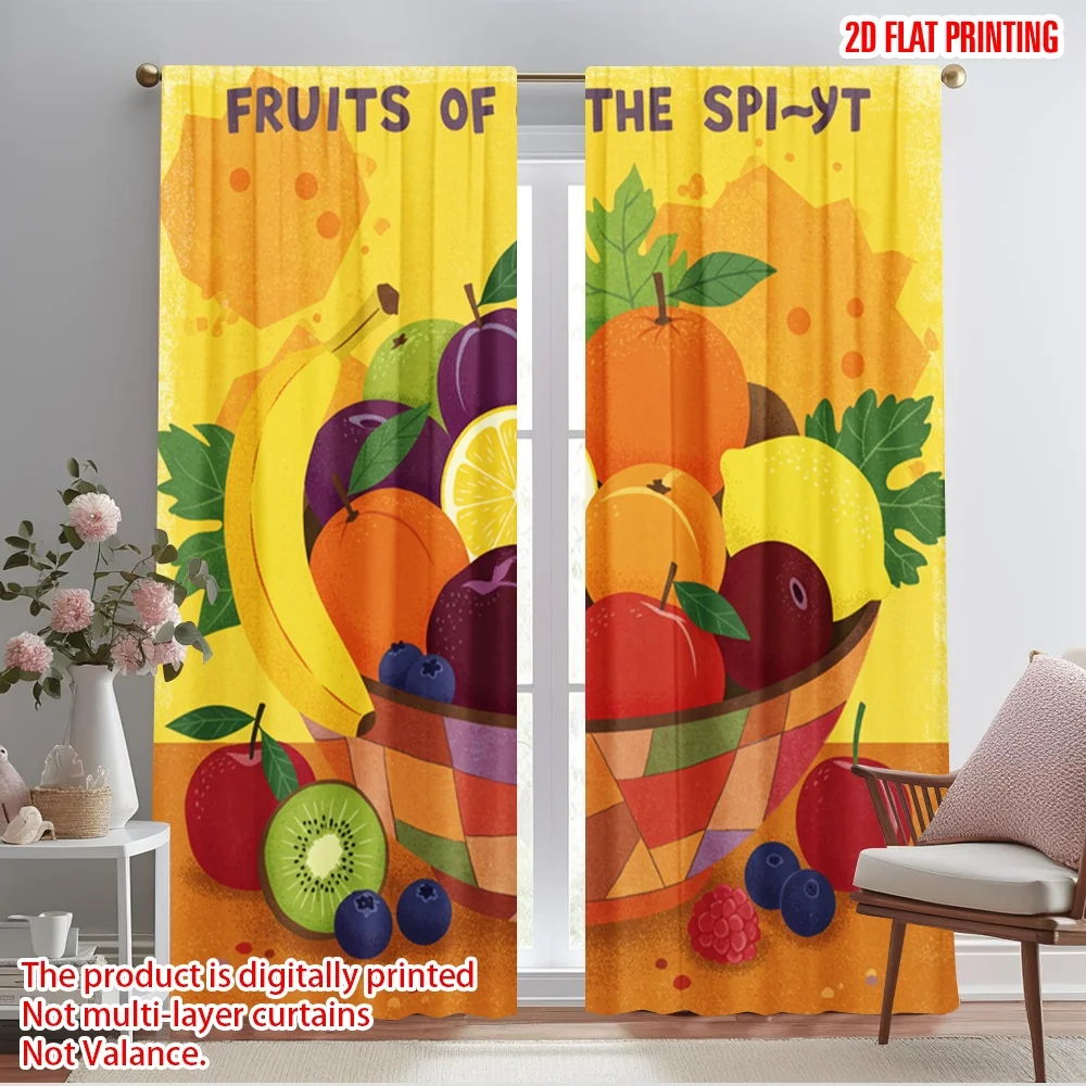 

2pcs 2D flat printing Curtains Fruits of the Spirit Fabric Without Electricity Festive Holiday for All Season celebrations