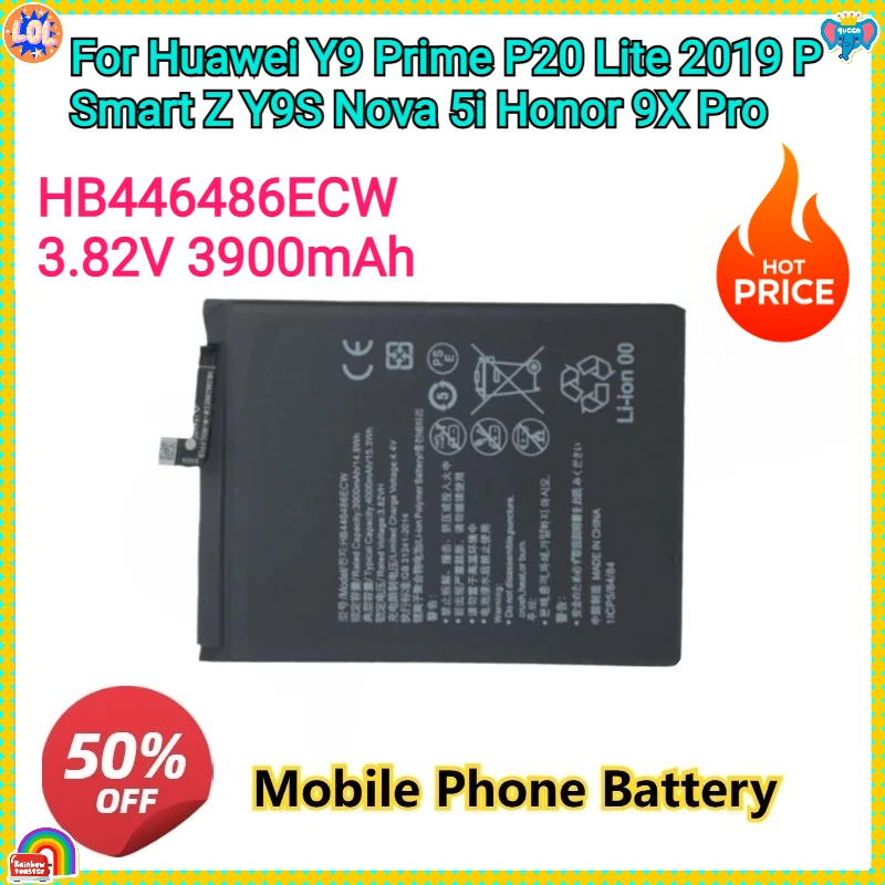 

For Huawei Y9 Prime P20 Lite 2019 P Smart Z Y9S Nova 5i Honor 9X Pro Replacement Mobile Phone Battery HB446486ECW 3.82V 3900mAh