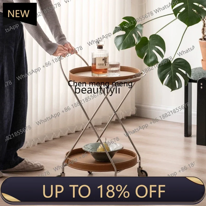 

P178 Trolley Solid Wood Movable Sofa round Side Table Retro Storage Storage Rack