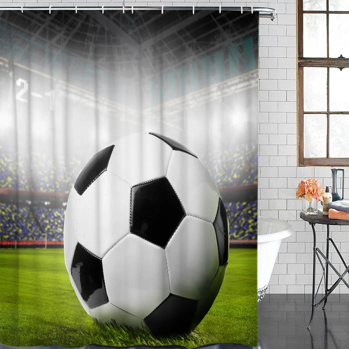 Football Field Grass Sport Soccer Waterproof Bathroom Decoration Shower Curtain With Hook Bathtub Curtains Bathroom Accessories