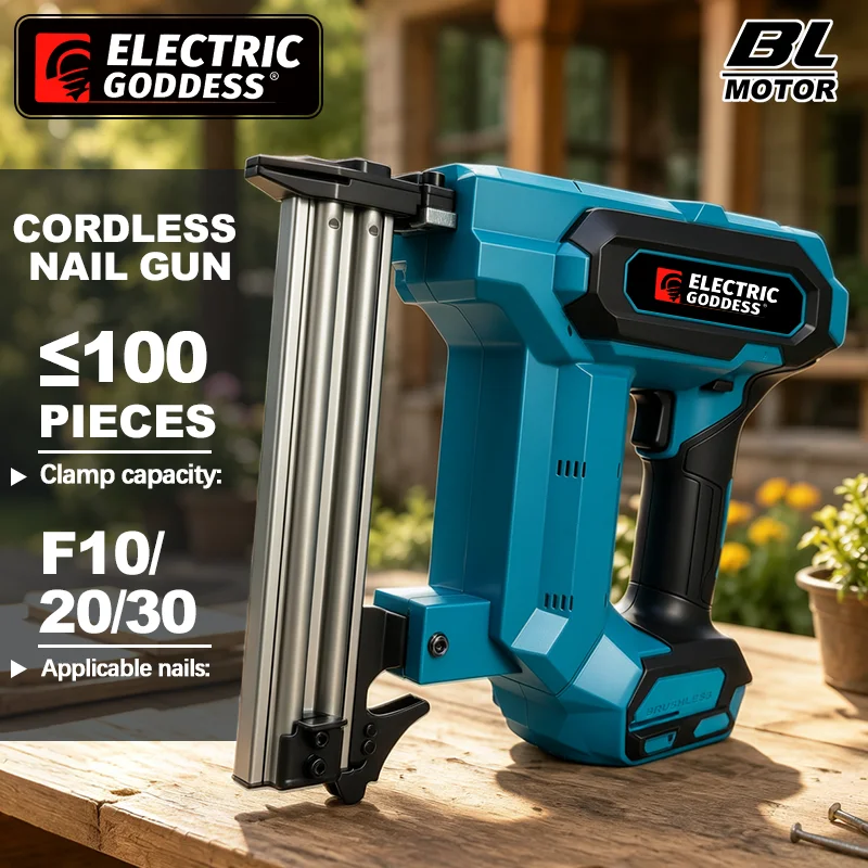 Electric Goddess F30 Brushless Nail Gun Cordless Stapler Gun Furniture Staple Gun with 500 Nails for Makita 18v Battery Pins
