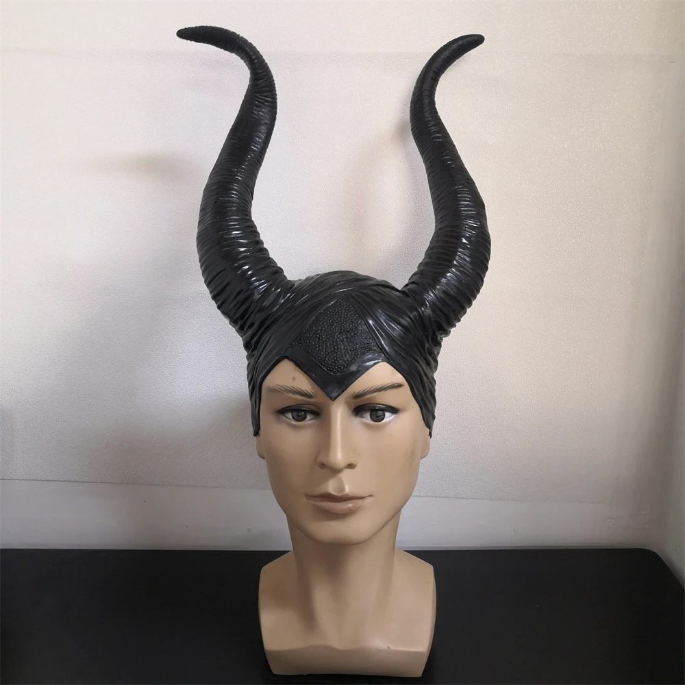 Queen/Women Demon Black Large Horn Tiara Hat Head Cover Maleficent Witch Headgear Movie Peripheral Halloween Cosplay Party Props