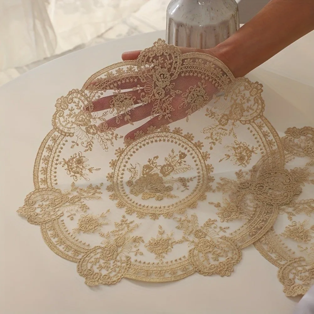 1/2/6pcs Embroidered Lace Tablemats Round Decorative Dining Table Cover Flower Embroidery Napkin Placemat Vase Table Lamp Pad