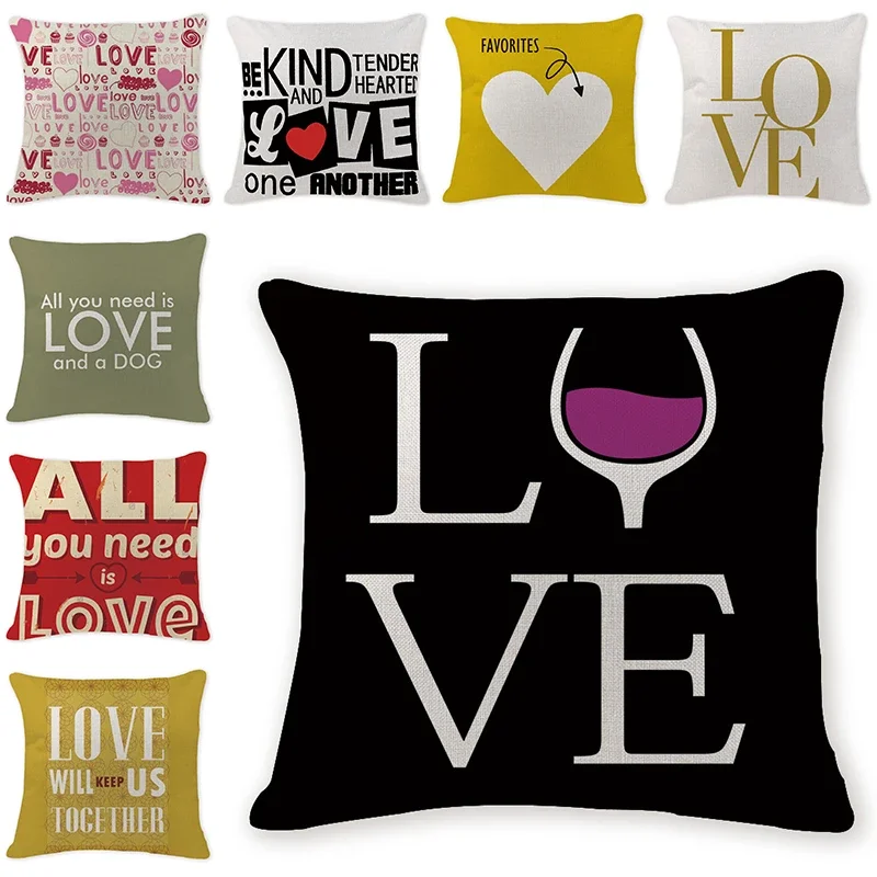 Letters Cushion Cover Sweet Pillow Case Cotton Linen Sunshine Love Letter Cushion Sofa Bedroom Decorative Pillow Cover Presents