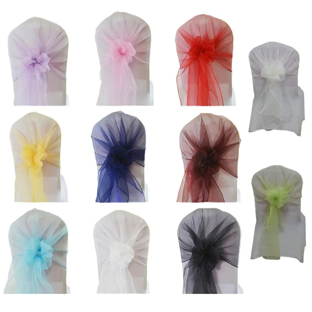 10pcs Organza Chair Sashes 65*275cm Chair Cover Bow Sash For Christmas Banquet Baby Shower Home Party Chairs Decoration