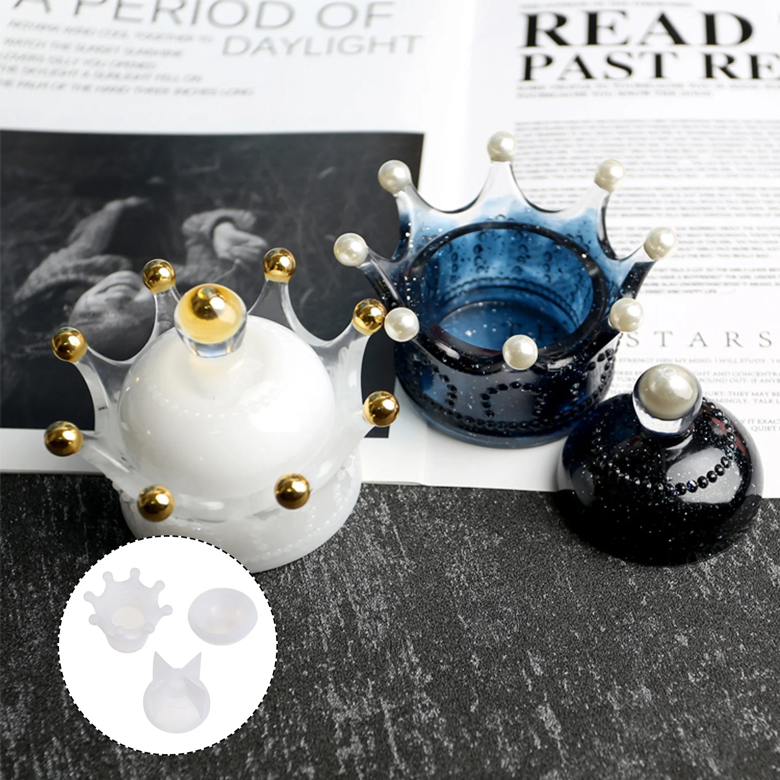 2Pcs Crown Silicone Mold Food Grade DIY Crystal Epoxy Jewelry Storage Box Small Size Easy Carry Durable Epoxy Mould