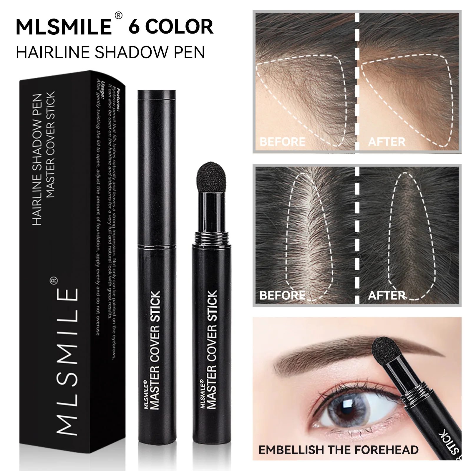 MLSMILE 6 COLOR long-lasting Hairline Contouring Bar Nose Shadow Powder Make-up Hairline Powder Eyebrow Powder Hairline Filler