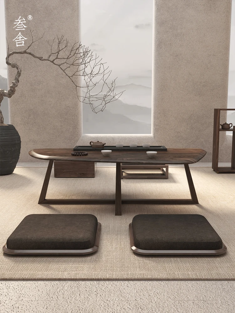 Japanese Zen Tea Table Black Walnut Solid Wood Tatami Short Kang Table Irregular Modern Simple Small Tea Table