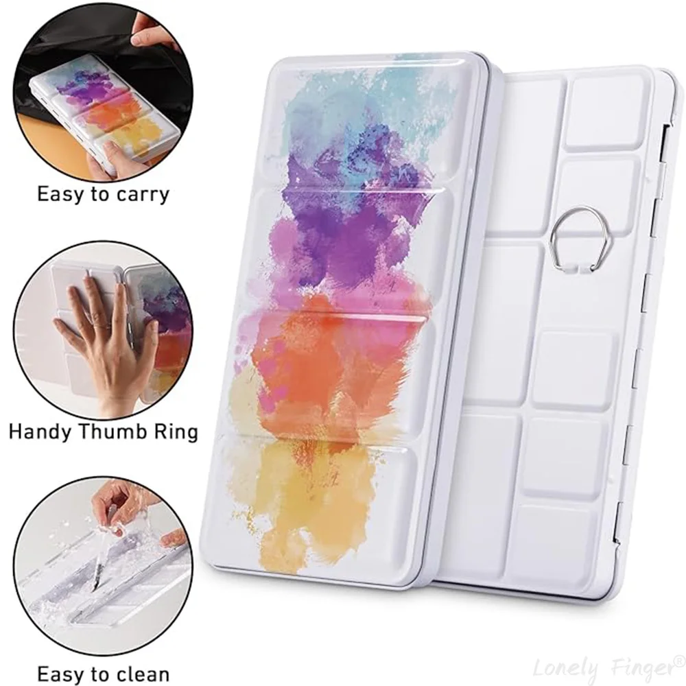 صندوق قصدير معدني بألوان مائية مع 52 نصف مقالي فارغة وصينية رسم خلط قابلة للطي - لوحة ألوان مائية محمولة للسفر #5