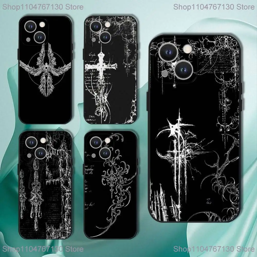 

Cyber Sigil Cross Phone Case For iPhone 16,15,14,13,12,11,Pro,XS,Max,XR,Plus,E,SE4,Mini Black Soft Cover
