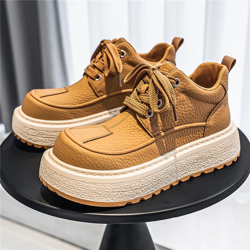

Men's Fashion Thick Sole Mid-Calf Casual Shoes, Simple Versatile Height Increase Leg Length, Essential Daily Commute Footwear