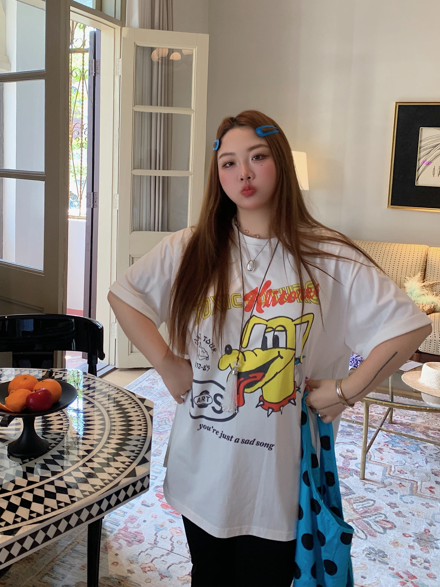 

Женская футболка Gold Da Zhi в американском стиле с принтом, свободного кроя, из хлопка, повседневная, больших размеров, летняя, модная