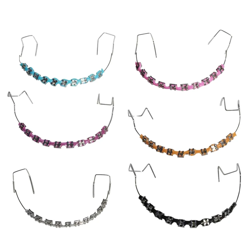 1 Pair Colorful Hook Temporary Tooth Decor Diamond Braces With Metal Wires Oral Bracket Orthodontic Ligature Ties Dental Fashion