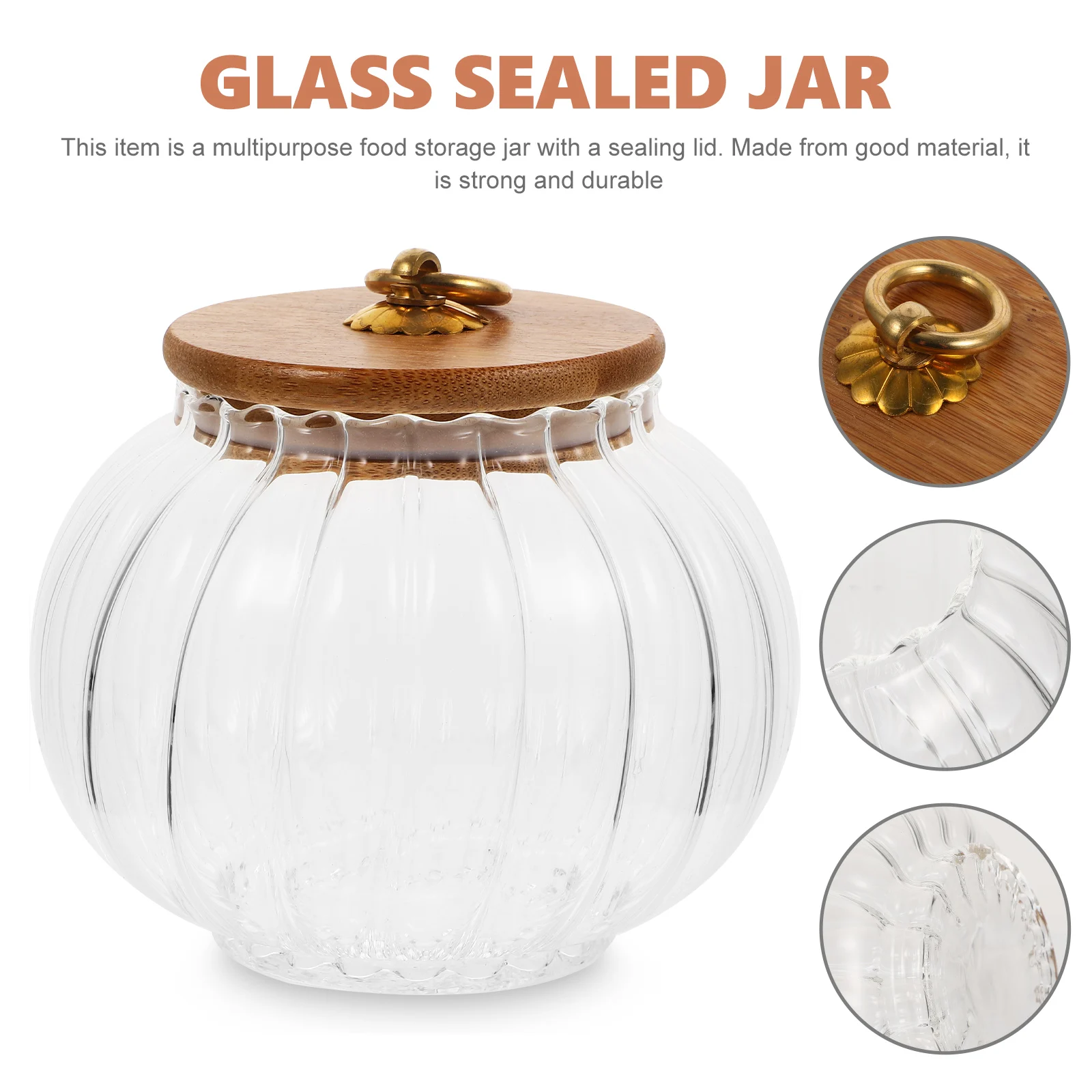 

800Ml Large Capacity Pumpkin Style Glass Jar Moisture Proof for Storing Rice Pasta Cereal Kitchen Food Storage Solution