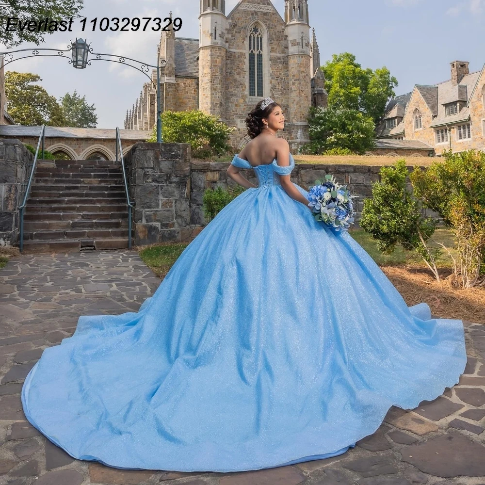 

EVLAST принцесса небесно-голубое платье Quinceanera бальное платье блестящая аппликация бисером мексиканский корсет милое 16 Vestido De 15 лет QD1157