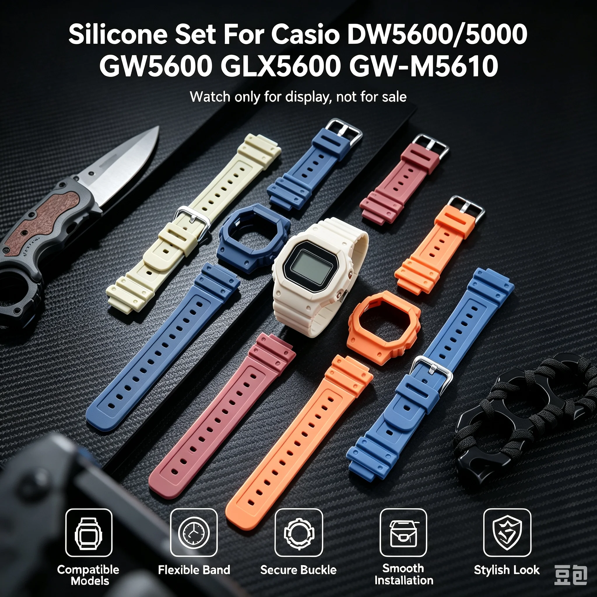For Casio G-Shock DW5600/5000 GW5600 GLX5600 GW-M5610 Resin Waterproof Case Strap Set Comes with 10 Color Optional Tools