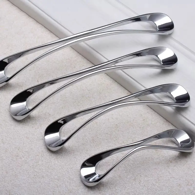 Hollow Matte Black Kitchen Cabinet Handles Chrome Silver Wardrobe Pulls Zinc Alloy Door Knobs Modern Furniture Hardware