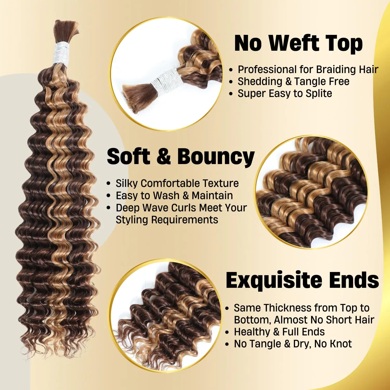 427 Highlight BULK Human Hair สําหรับ Braiding น้ําผึ้งสีบลอนด์ 24 นิ้ว Deep WAVE Human Hair Bundles ไม่มี Weft บราซิล Extensions