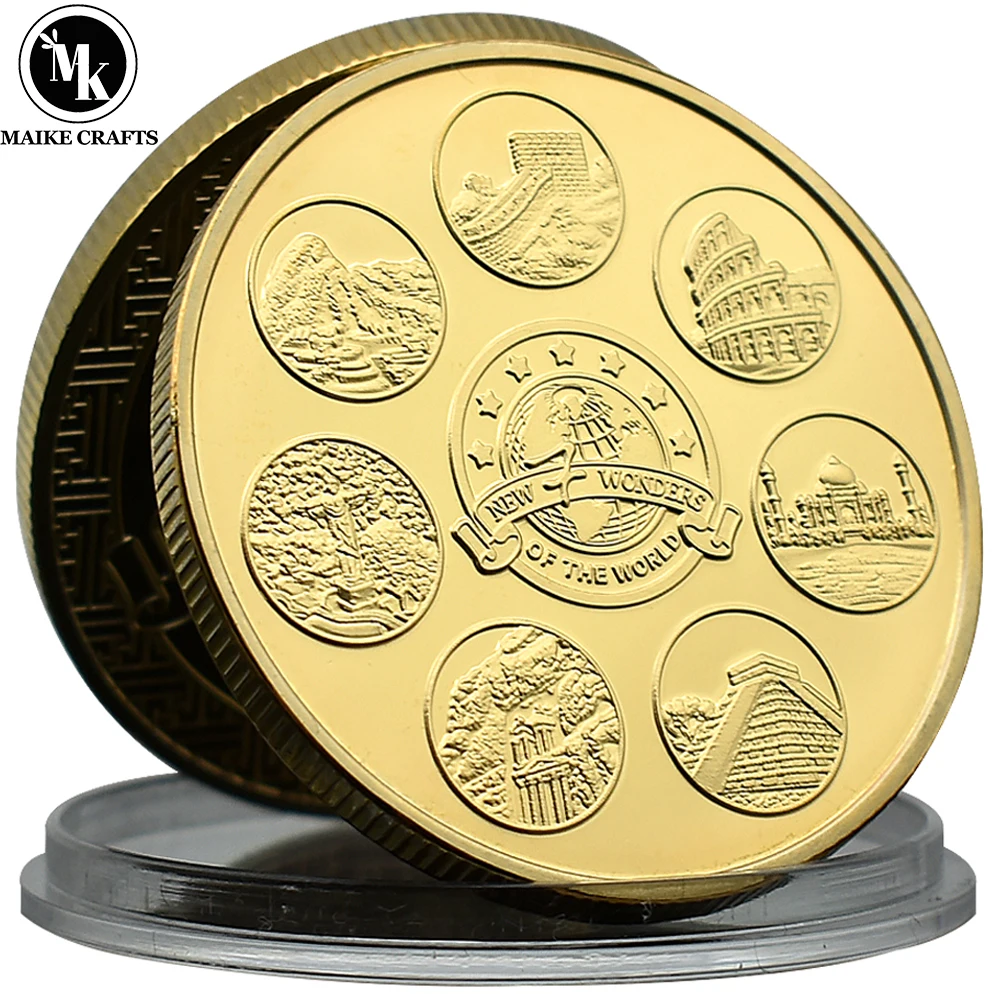 

New World Seven Wonders Gold Coin Metal Crafts Relief Medal Home Decoration Commemorative Coin Collection Gift