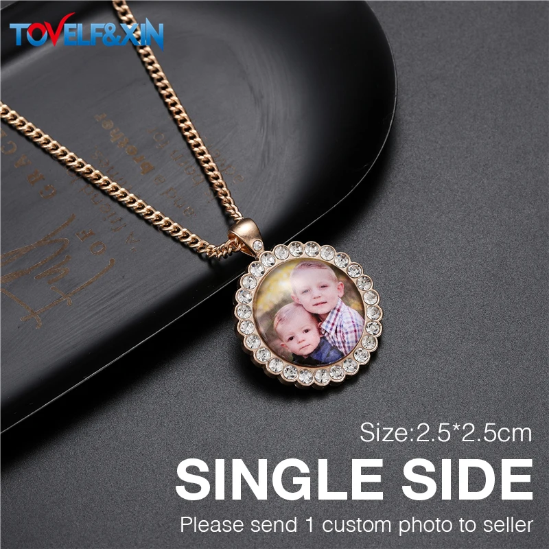 Custom Photo Pendant Necklace Men Hip Hop Jewelry Personalized Customized Family Name Engraved Pendant Crystal Chains Gift