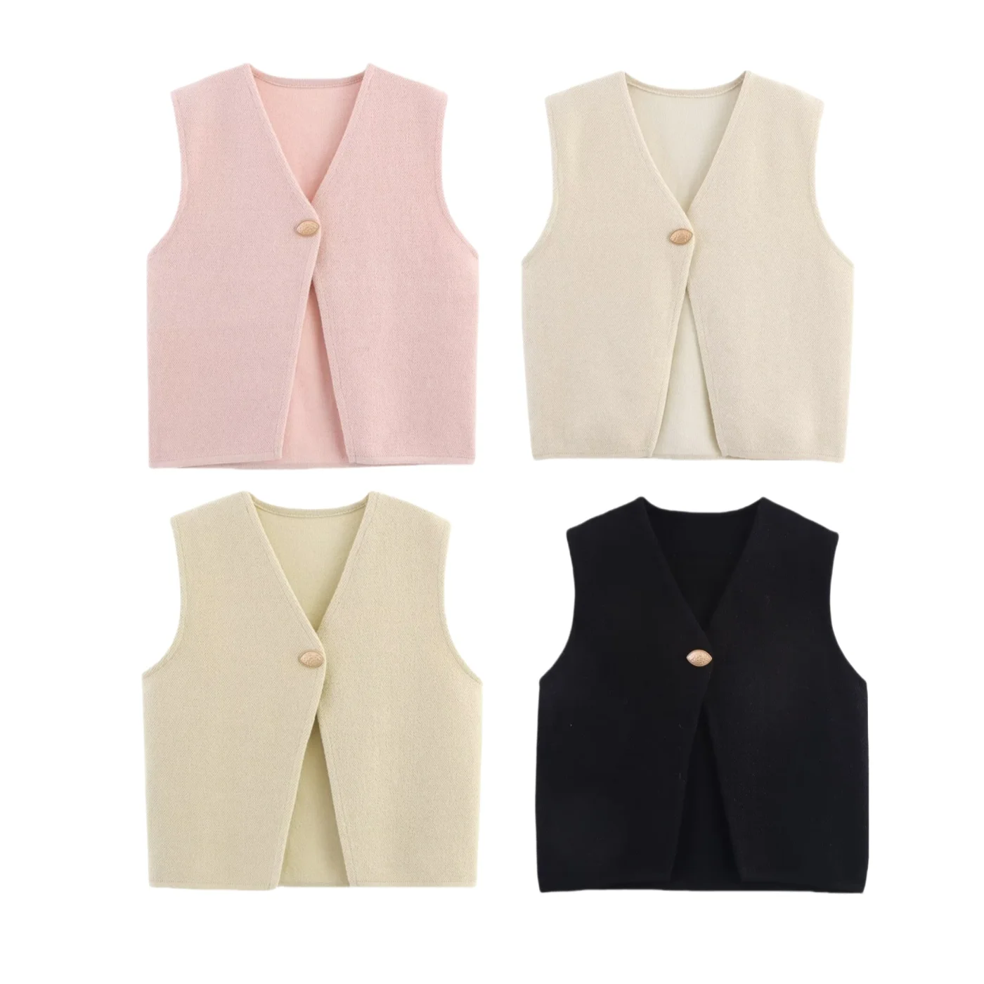 

MYST&ZA Women's Autumn New Collection One Button Decorative Casual Elegant V-neck Sleeveless Short Knitted Vest Top