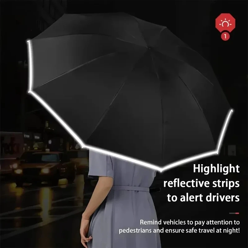 Umbrella Windproof Strong With Reflective Stripe Reverse Automatic Fold Umbrella UV Umbrella Insulation Portable Parasol