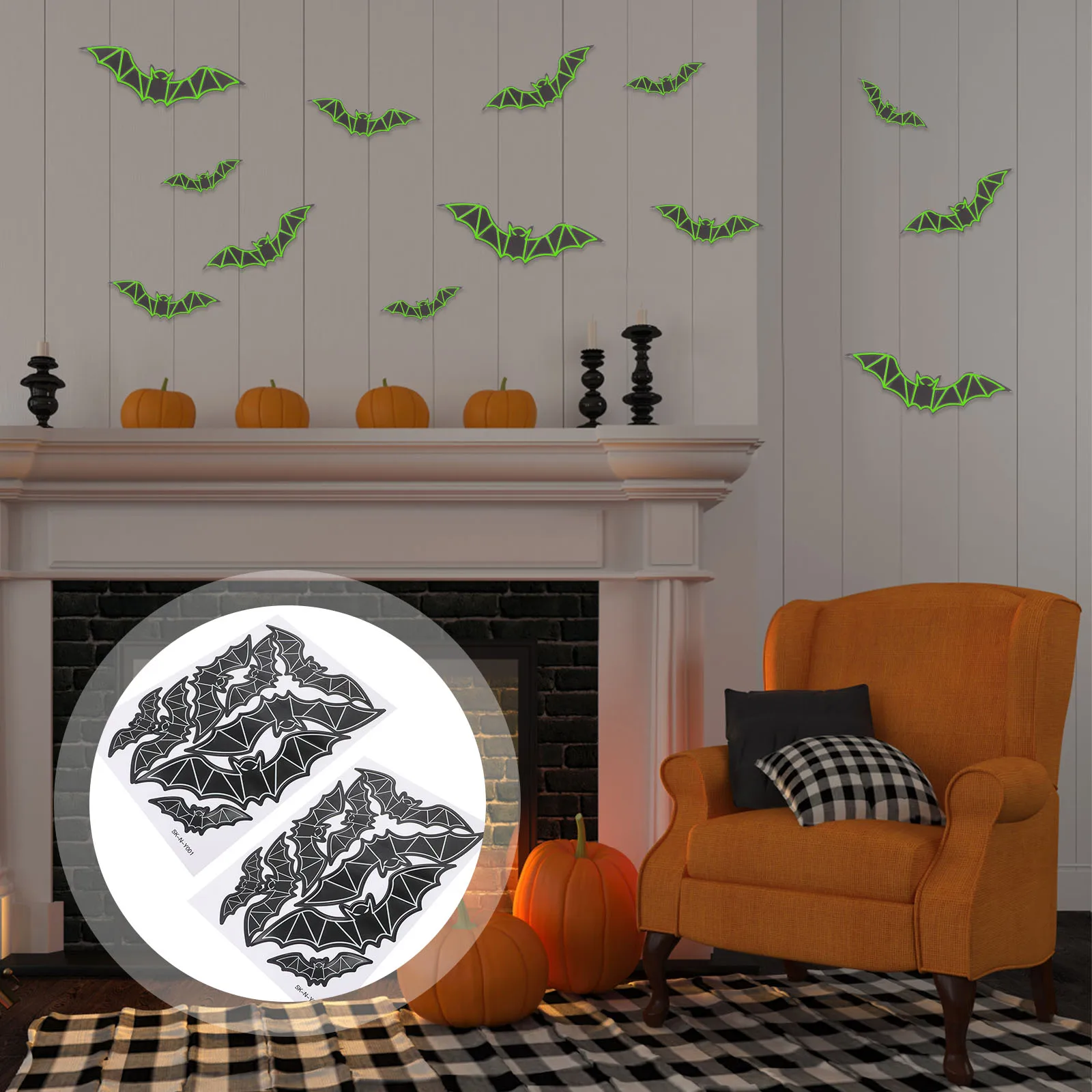 

40Pcs 3D Bats Halloween Sticker Luminous Decals for Festival Party Decoration Halloween Sticker Fluorescent Wall Decal
