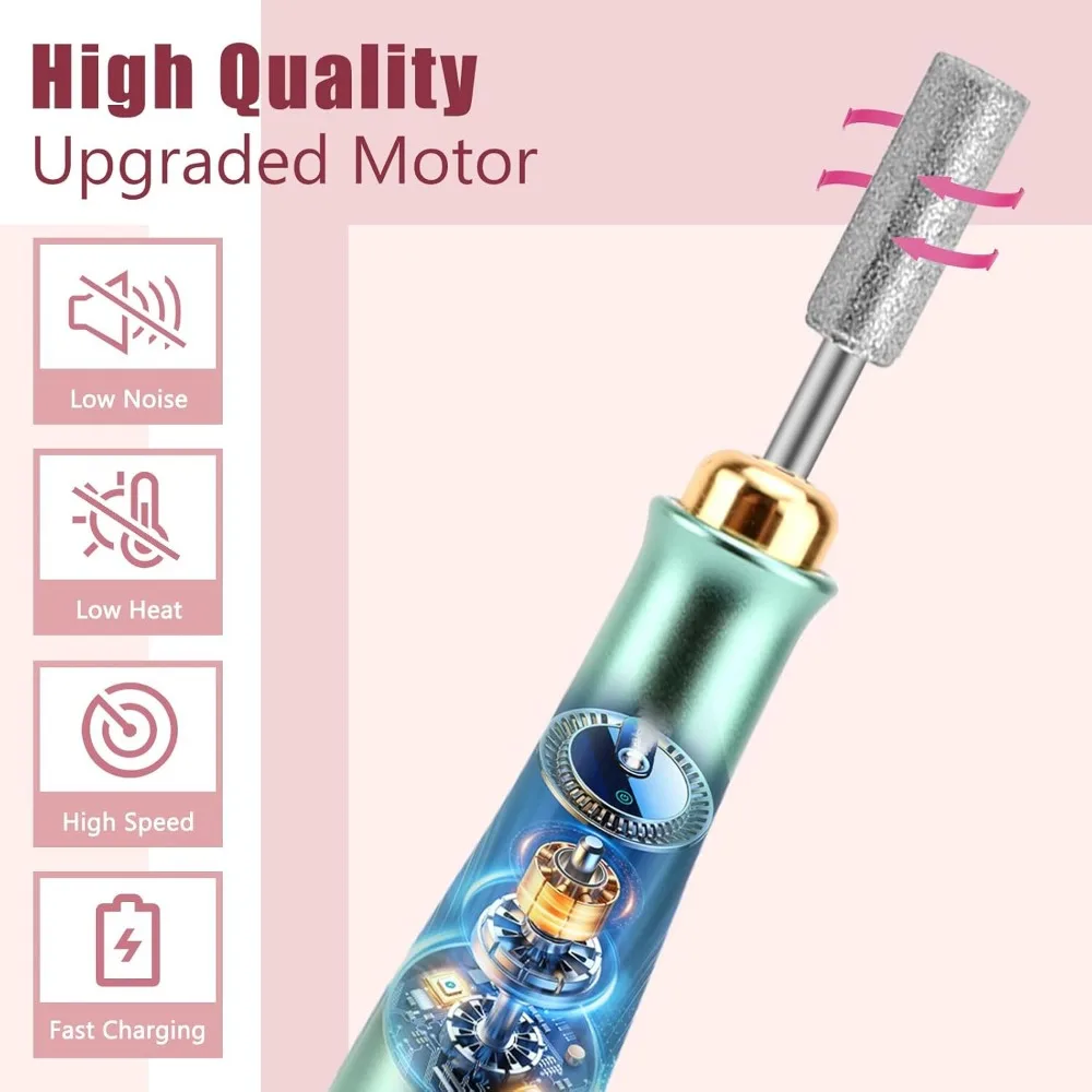 Cordless Electric Nails Drill Filer Set, Professional Manicure Pedicure Kit with Bits for Acrylic, Portable Electric Files & Bu