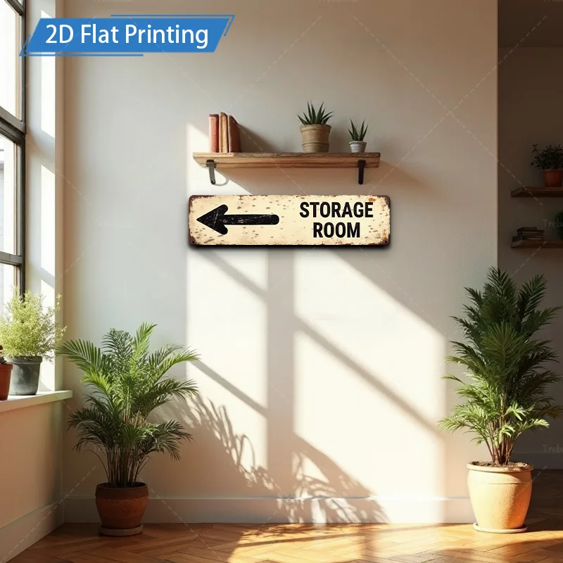 [2D FLAT] 1pc Metal Sign, 4×16inch Rustic Storage Room Sign Arrow Wall Art Decor