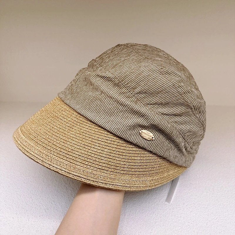 Japanese Grass Woven Spliced Duck Tongue Baseball Cap for Outdoor Versatile, Breathable and Foldable Women