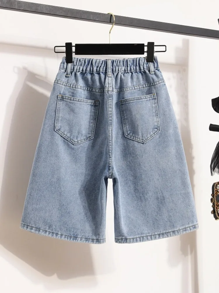 S-5XL Women Denim Shorts High Waist Loose Blue Washed Half Pants Summer Straight Jeans Large Size Casual Shorts