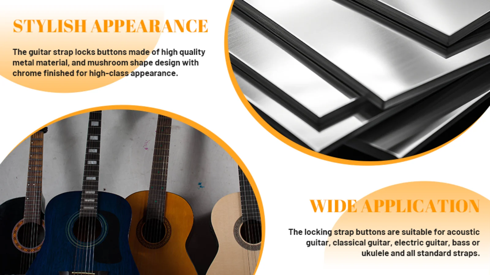 2 Sätze Gitarrengurtstifte – schwarz/gold/silber, ausgestattet mit rutschfesten Unterlegscheiben für besseren Gitarrenschutz. Nicht nur ein Connec – Detail 3