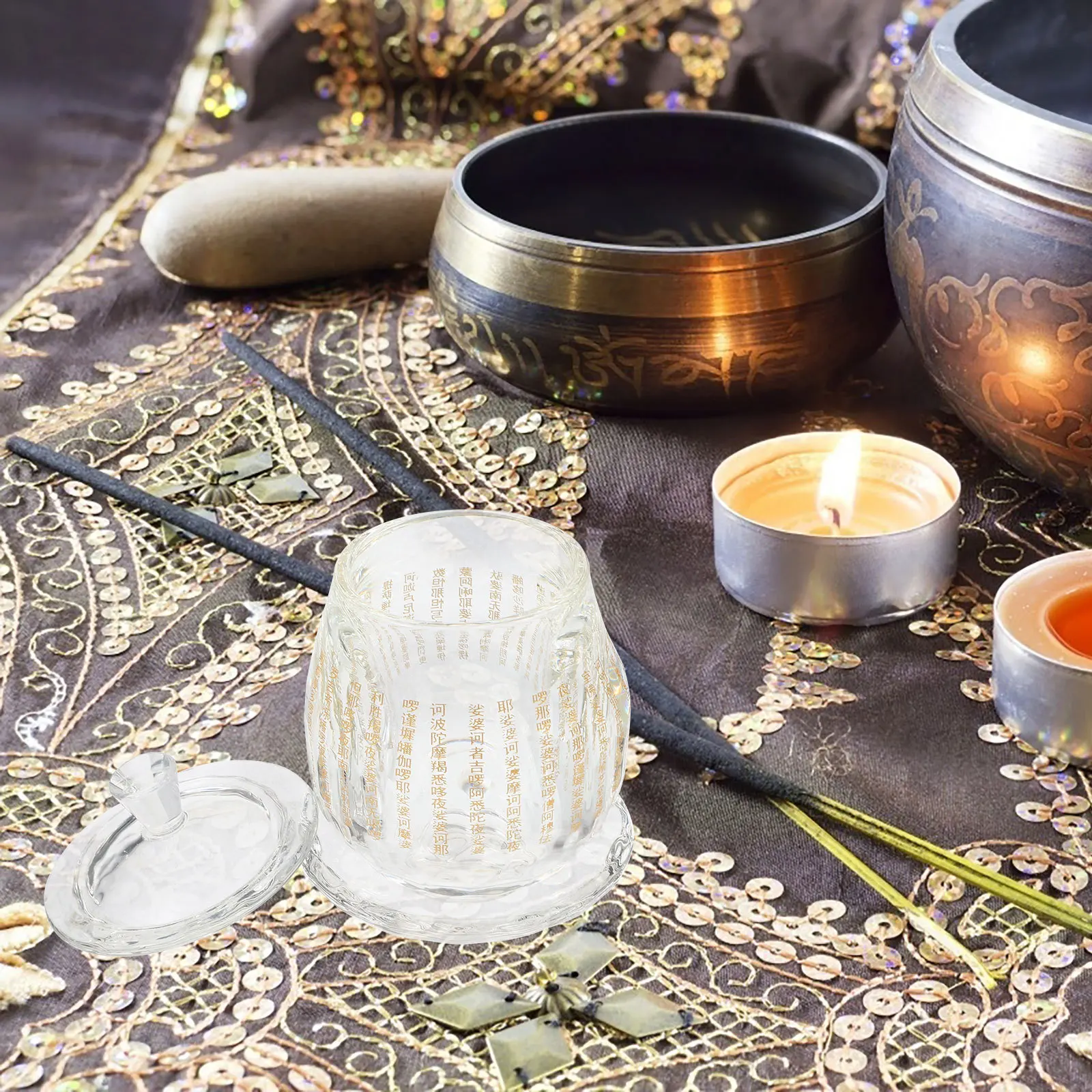 

Sturdy Crystal Worship Cup Tibetan Supplies Divine Water Cups Round Smooth Design Home Temple Decoration Accessory