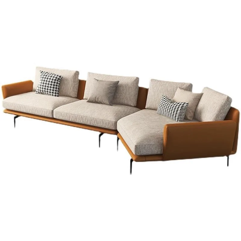 

simple modern special-shaped large and small apartment, homestay designer, leather cloth corner multi-person sofa