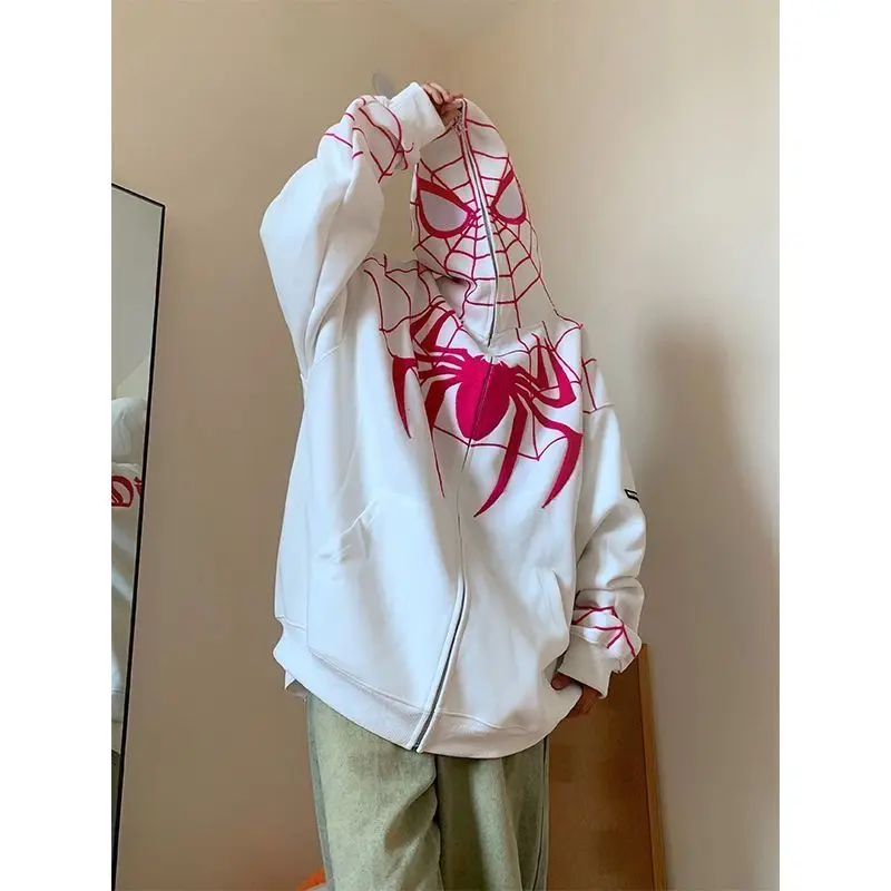 Spider Man Embroidery Hoodies 3d Digital Printing Hooded Fashion Hip-Hop Sweatshirts Zipper Women Men Clothing Top Gifts