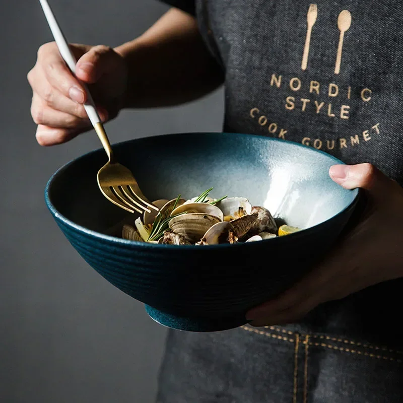 Cuenco de cerámica japonés de 8 pulgadas para Ramen, cuenco de ensalada individual para el hogar, vajilla creativa especial para restaurante