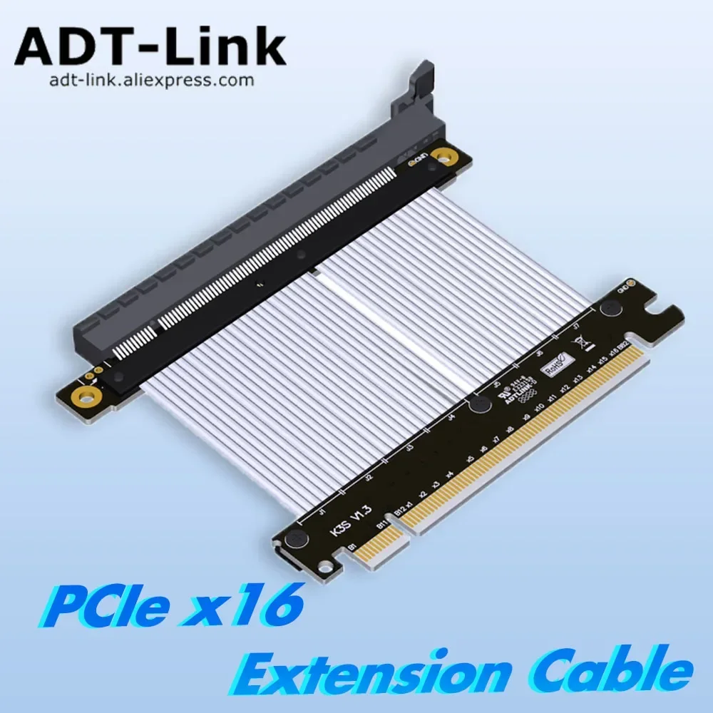 ADT PCIe X16 Extension Cable 256Gbps EMI Bendable Shielded for PCIe 4.0/5.0 Graphics Card Compatibility 16x