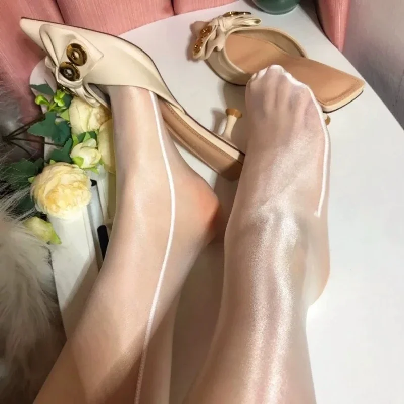 Übergröße Glänzende Strumpfhose 8D Ölglanz Transparente Strümpfe Damen Sexy Offener Schritt Skinny Leg Tights Hot Pole Dance Clubwear