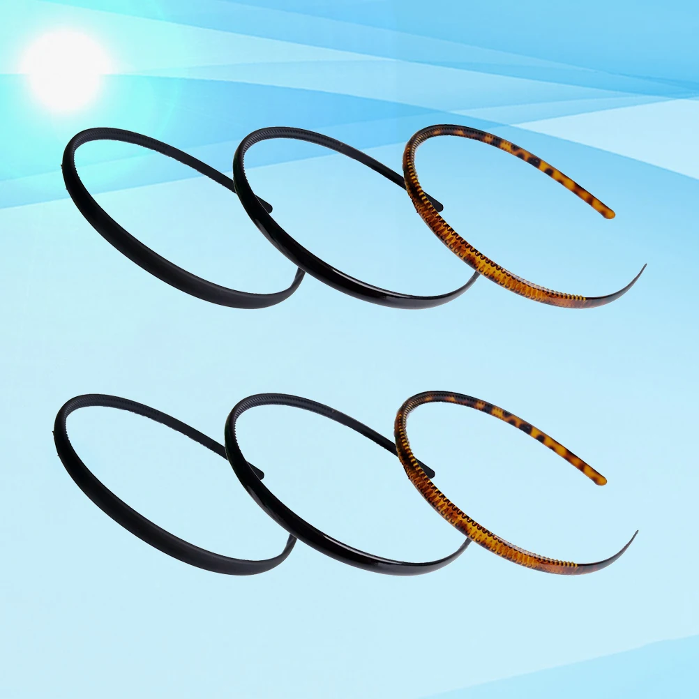 

6pcs Resin Anti-Slip Hoops Teeth Hair Band Face Washing Headband For Women Black Rubber Coffee Durable Chic Fashion Party Gift
