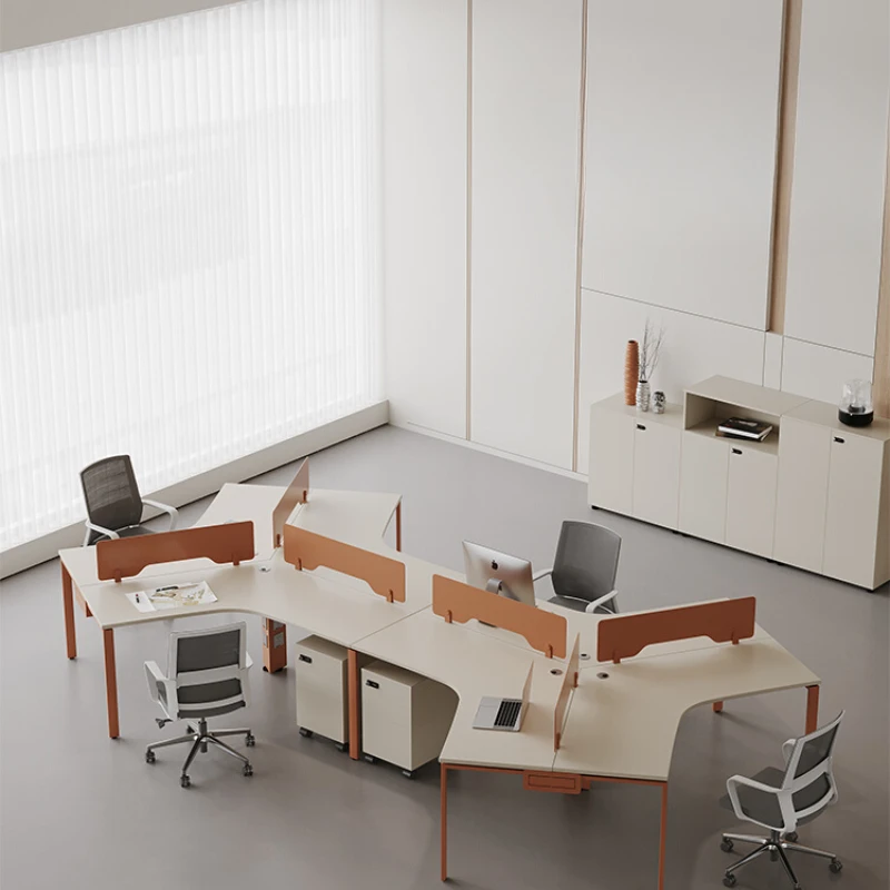 Special-shaped creative desk, simple staff seat 6 people, office booth 3 people, open office desk and chair combination