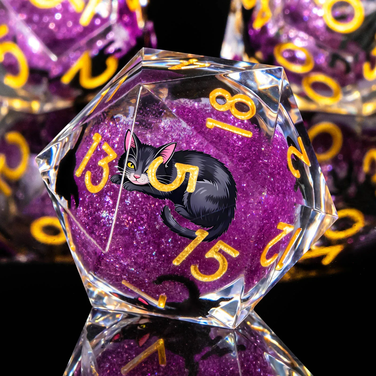 DND Dice Set D&D for Role Playing Game, 7Pcs Polyhedral Cat Resin Sharp Edge Liquid Core Dungeons and Dragons Dice Set, Purple