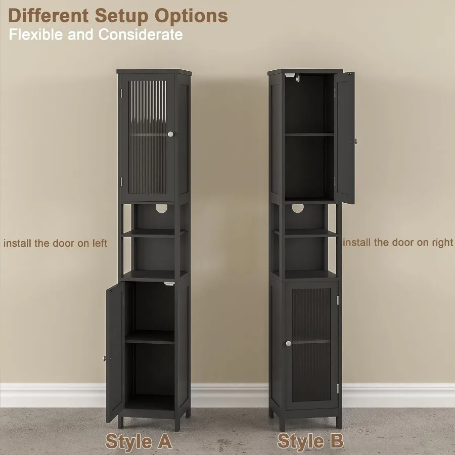 خزانة حمام طويلة مع خزانة حمام خفيفة 5 طبقات مع بابين خزانة كتان تخزين رفيعة قائمة بذاتها مع أ