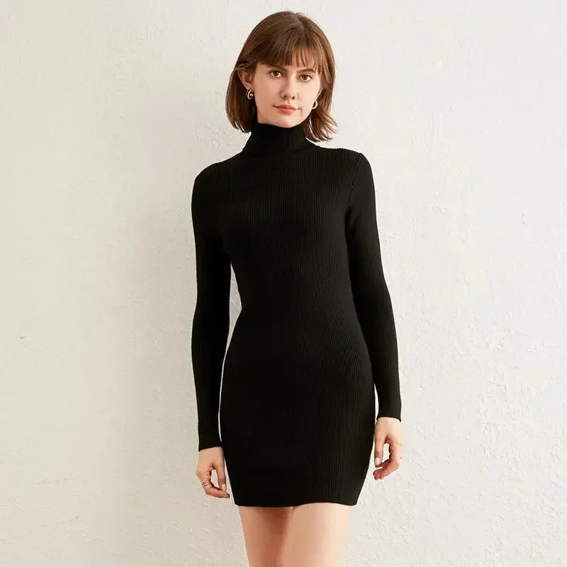 MRMT 2026 Brandneuer Rollkragenpullover Damenkleid Figurbetont Einfarbig Eng Anliegendes Strickkleid mit Hüftbetonung
