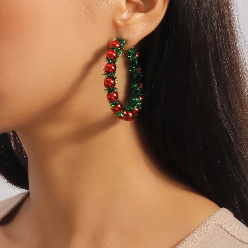 

Christmas Multicolor Plastic Round Balls Green Grass Women's Earrings Rings Fashion Luxury Metal Earrings Jewelry Accessories
