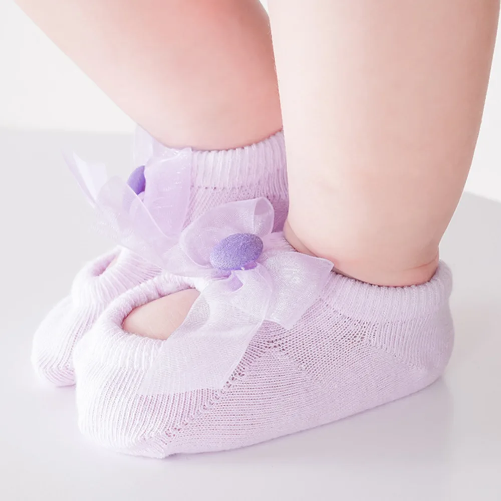 3 Pair Cute Baby Socks Girls Spring Newborn Kids Flower Bowknot Lace Non-slip Children Floor Anti Skid Toddler Slipper